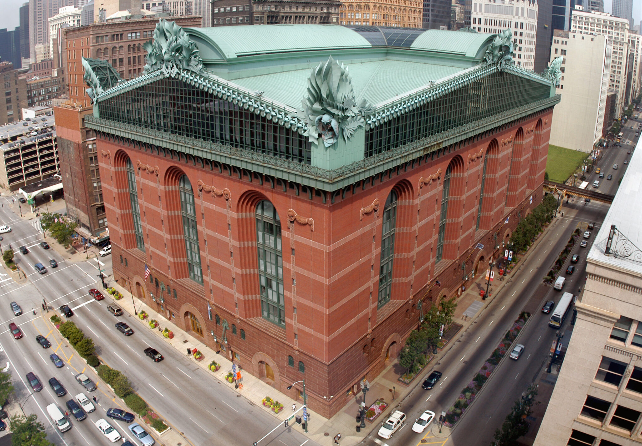 Aerial view of the main library in Chicago